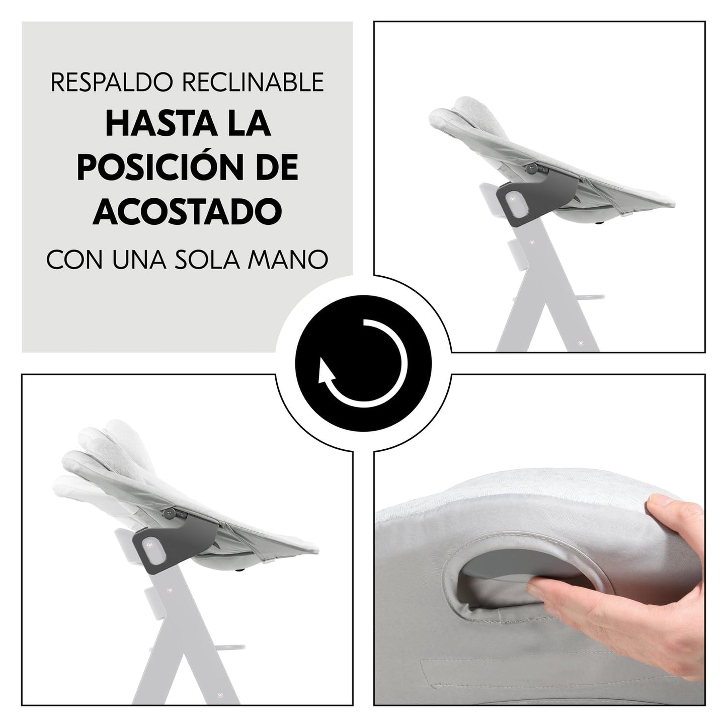 Hamaca Bebé Reclinable – Trona Evolutiva, Arnés 5 Puntos, Gris Claro