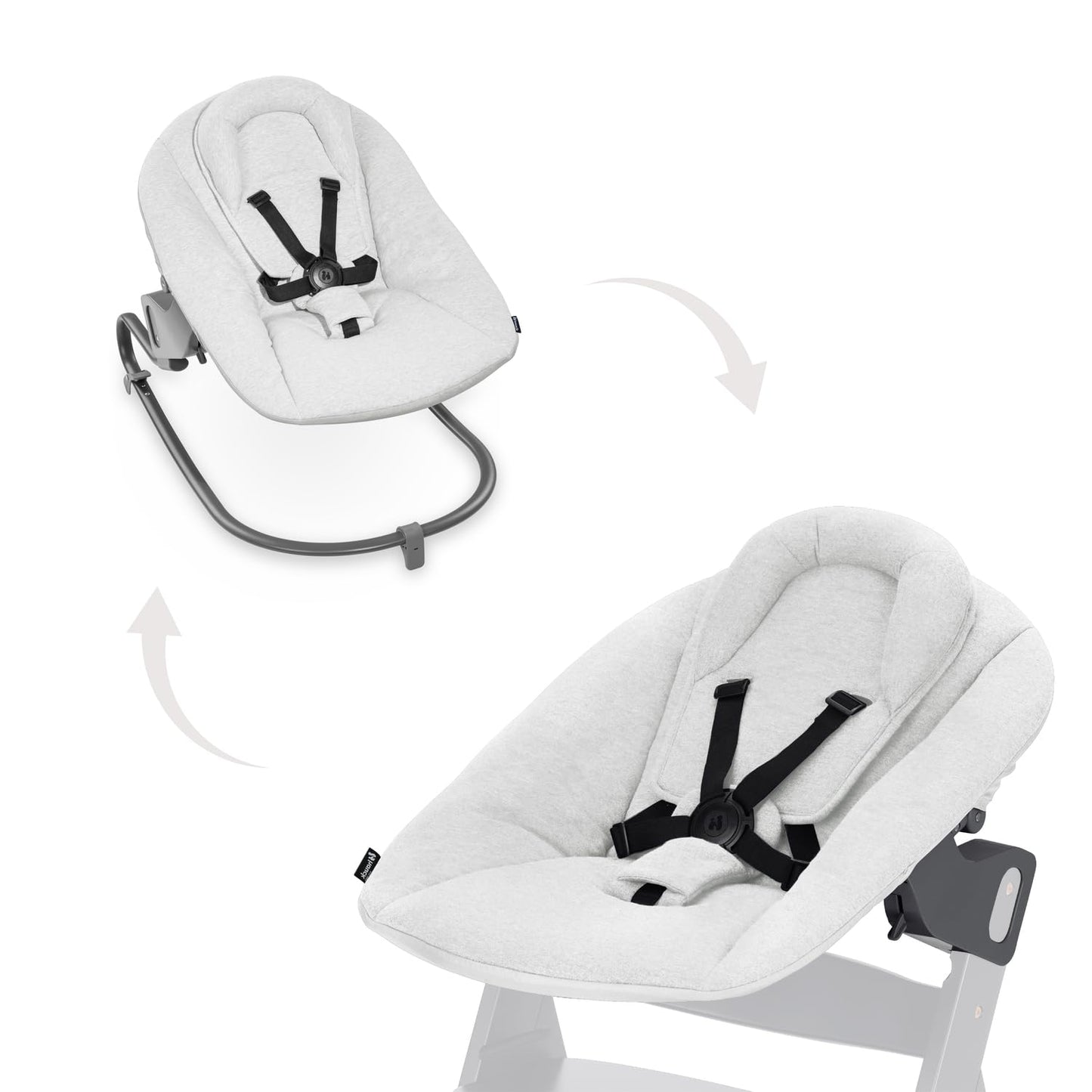 Hamaca Bebé Reclinable – Trona Evolutiva, Arnés 5 Puntos, Gris Claro
